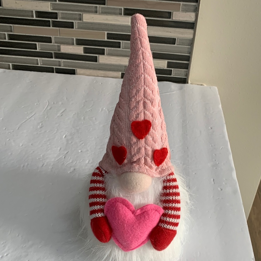 Ardell Pink and Red Heart Gnome Decor. Size: 11 inches tall. Brand new with tags